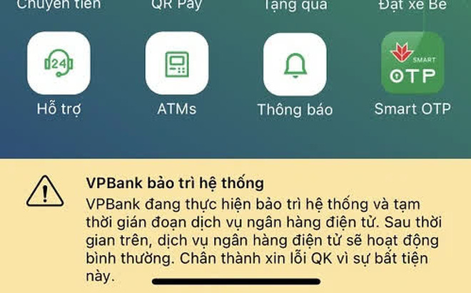 app vpbank loi bao tri