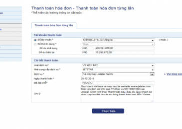 Hướng dẫn thanh toán vé máy bay vietnam airline qua internet banking