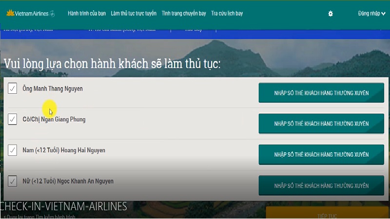 Check in online vé máy bay điện tử Vietnam Airline