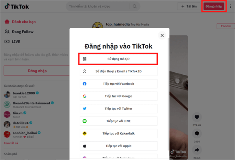 Cách đăng nhập Tiktok bằng mã QR trên điện thoại