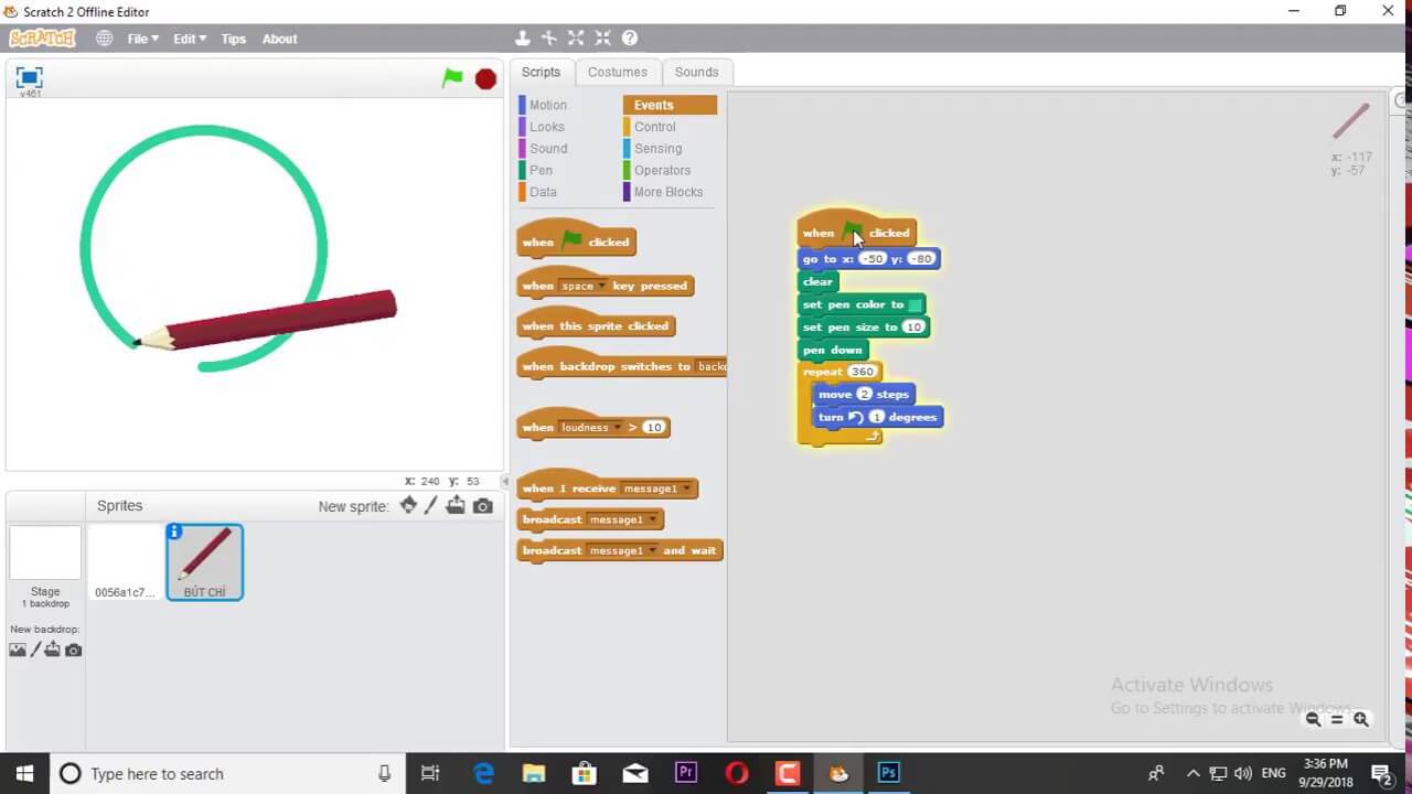 Cách vẽ hình tròn đơn giản trong Scratch - Bước 2
