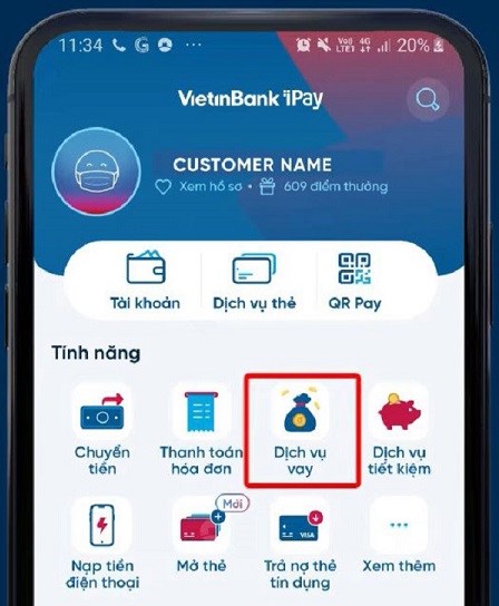 Vay thấu chi Vietinbank iPay Mobile