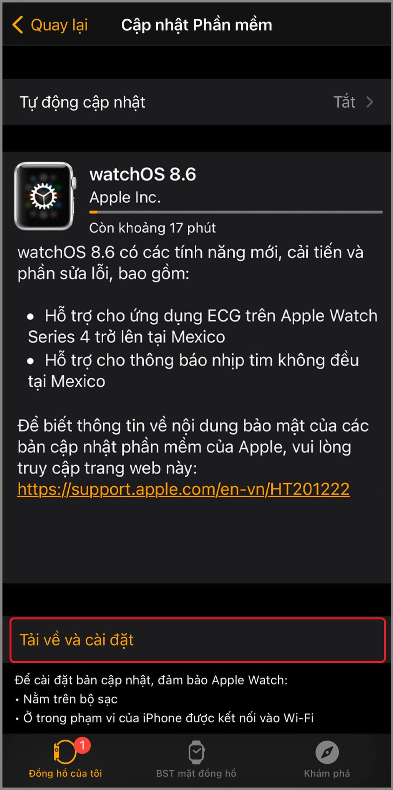 cập nhật phần mềm Apple Watch 