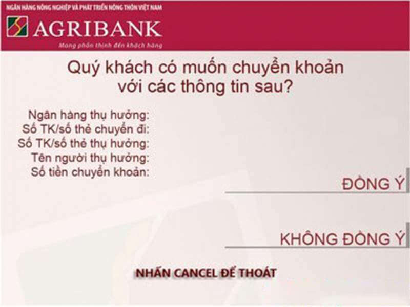 Cách chuyển khoản tại máy ATM Agribank